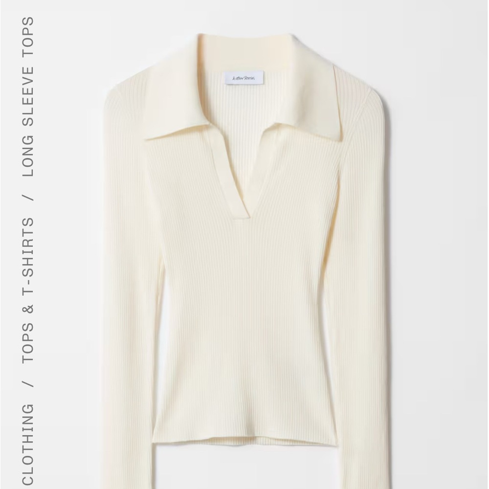 & Other Stories Cream Ribbed Long Sleeve Polo Top